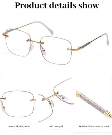 LUFF Rimless Reading Glasses for Women - Blue Light Blocking Fashion Metal Frameless Eyeglasses Anti Eyestrain 2.0x Gold - Shop Internationally! - Buy Online on GoSupps.com