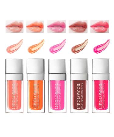 Plumping Lip Oil Crystal Jelly Moisturizing Lip Oil Tinted Lip Balm Lip Care Hydrating Lip Gloss Long Lasting Nourishing Lip Glow Oil Glitter Shine Sexy Lip Tint (#ALL)