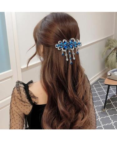 Shop Lurrose Japanese Rhinestone Feather Hair Clip - Elegant Dark Blue Barrette for Stylish Updos - Buy Online on GoSupps.com