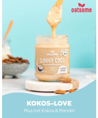 Oatsome 6 Set Sunny Coco | Creamy Almond & Coconut Spread | Vegan Sugar-Free Palm Oil-Free | 100% Natural Breakfast | 6x200g Bio Spread - Buy Online on GoSupps.com