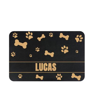 JMIPET Personalized Dog Cat Food Mat PU Non-Slip at The Bottom Dog Bowl Mat Dog Mat for Food and Water Custom Pet Dog Food Mats for Floors Waterproof Golden bone and paw prints