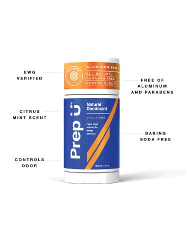 Prep U Natural Deodorant for Boys, Teens, and Men - EWG Verified, Vegan, Fresh Citrus Mint Scent - 2.5 Fl Oz (2 Pack) - Buy Online on GoSupps.com