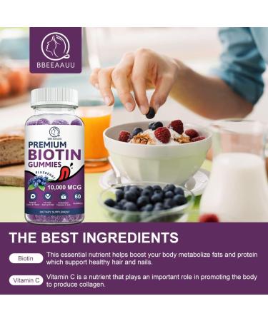 BBEEAAUU Biotin Gummy Vitamins for Hair, Skin, & Nails Growth - 120 Count x 2 Pack | 10000mg Vegan Pectin Gummies - Blueberry Flavor - Buy Online on GoSupps.com