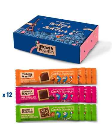 Michel et Augustin Nighttime in Paris Gourmet Chocolate Cookie Gift Box - 12 Individually Wrapped French Bars, Perfect for Holidays and Birthdays - Kosher Blue Gift Box - Buy Online on GoSupps.com