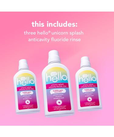 Hello Kids Mouthwash - Alcohol Free Unicorn Bubble Gum, Fluoride, Vegan - 3 Pack (16 OZ) - Buy Online on GoSupps.com