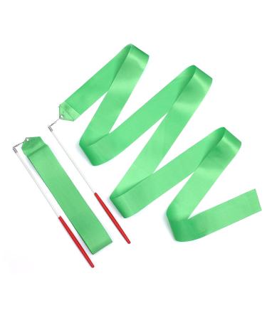 KINBOM 2pcs Dance Ribbons, 78.7 Inch Long Twirling Dancing Ribbon Gymnastics Ribbon Streamers for Kids Artistic Dancing Training Party, with Ribbon Dancer Wand Green