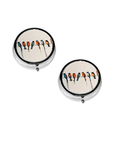 Colorful Bird Printed Mini Round Pill Box Pill Box 3 Compartment Medicine Pill Case Pill Organizer Travel Pillbox Portable Pill Box for Pocket Home Office Use