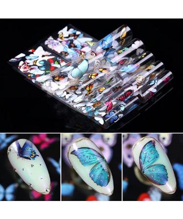 MXXHFC 10 pieces of blue butterfly nail films holographic stickers for nails stabilizer slide transfer paper wraps DIY manicure decoration tips (10 pieces-1) (10 pieces)