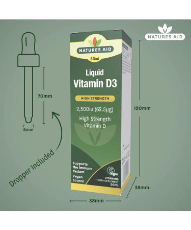 Natures Aid Vegan Vitamin D3 Liquid 2500iu with Dropper - 50ml (Pack of 1) - Buy Online on GoSupps.com