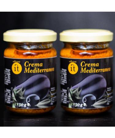 collezione it Crema Mediterranea Collezione | Eggplant Spread with Sun-Dried Tomatoes & Olives | Ideal for Appetizers Bruschetta and Toasts | Italian Recipe - 2 x 130g