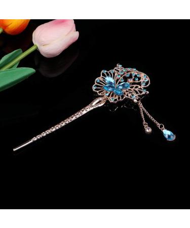 Uonlytech Flower Hair Stick Chinese Hair Chopsticks with Tassel Rhinestone Pearl Hair Pin Vintage Long Hair Decoration for Women Girls (Sky-Blue) Sky blue - Buy Online on GoSupps.com