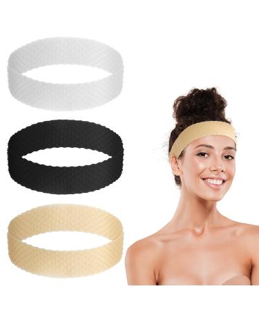 AHQiZFX 3 Pieces Wig Grip Band Adjustable Wig Fix Headband Silicone Non Slip Wig Bands Elastic Wig Gripper Women Men Wig Bands Sweat-proof Hold Wig Cap Hairband for Keeping Wigs(beige+black+white)