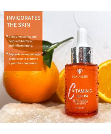 Peauamie Vitamin C Serum with Hyaluronic Acid, Retinol, and Ferulic Acid - 1 fl oz for Dark Spots, Fine Lines, and Wrinkles - Buy Online on GoSupps.com
