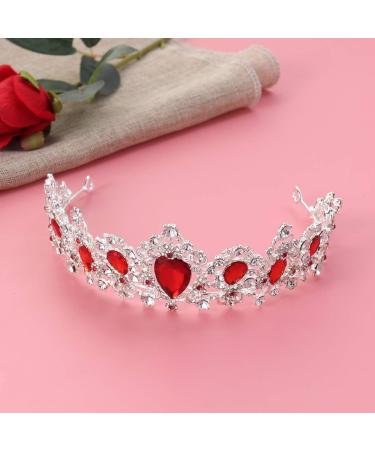 Frcolor Red Crystal Crown Wedding Bridal Tiara Queen Princess Headpieces Rhinestone Headbands for Birthday Party - Buy Online on GoSupps.com