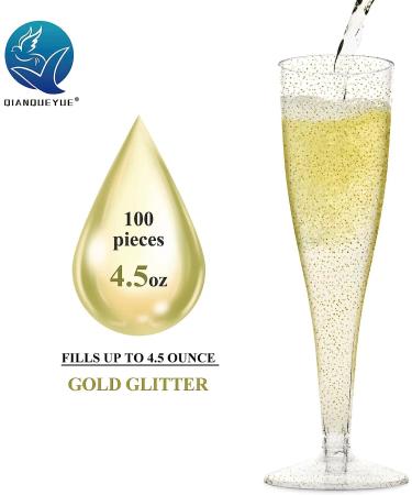 QIANQUEYUE 100 Gold Glitter Plastic Champagne Flutes | Disposable Party Supplies - Buy Online on GoSupps.com