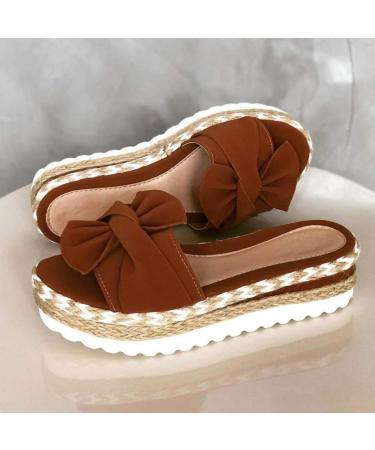 Women's summer wedge platform slipper casual loop knot slip on slide sandals platform footbed loop wear -resistant slippery open lace thick soles platform female beach flip bruin 42 EU
