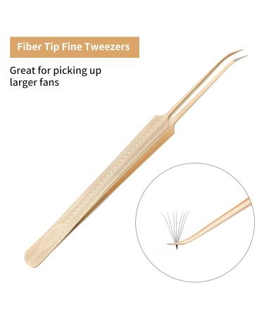 Lash Extension Tweezers: Fiber Tip, Professional Artist Tech Kit for Volume Eyelash Extensions - Golden Fine Tweezers - Buy Online on GoSupps.com