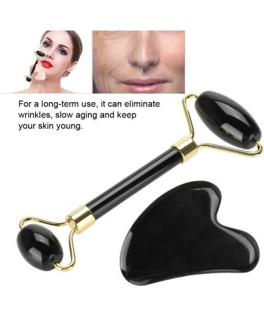 Candeon Roller Massage Set 2pcs Natural Obsidian Double-End Roller & Scraping Board Kit | Perfect Massage Gift Tool for Glowing Skin - Buy Online on GoSupps.com