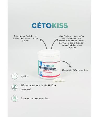 CETOKISS Probiotique Bucco-Dentaire Menthe | 1 Milliard UFC HOWARU | Haleine Fra che & Gencives Saines | Sans Sucre | 90 Pastilles - Cure 3 Mois | quilibre de la Flore et du Microbiote Buccal - Buy Online on GoSupps.com