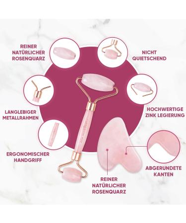 Rose Quartz Roller & Gua Sha Set with Vitamin C Serum | Facial Massage Gift Set for Men & Women | Reduces Dark Circles & Folds - Buy Online on GoSupps.com