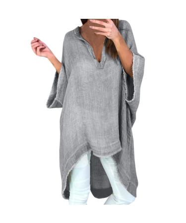 Womens V Neck Long Sleeve Top T Shirt Stand Collar Top Long Back Hem T Shirt Top Oversized t Shirts for (Grey, XXL) Grey XX-Large