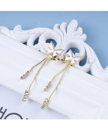 Vintage Crystal Butterfly Earrings - Long Dangle Rhinestone Tassel Jewelry for Women - Gold Chain & CZ Studs - Buy Online on GoSupps.com