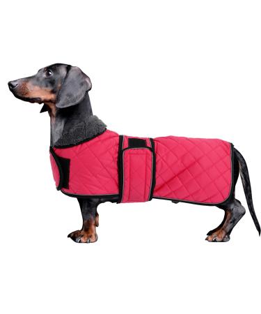 Minezi Dachshund dog winter jacket.Waterproof dog jacket.With wool inner and adjustable shoulder straps.Dog clothing in the free pink-l l (backlong: 47-50cm) pink