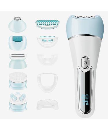 Epilator for Women 6 in 1 Hair Removal Epilator Shaver Face Razor Facial Brush Face Massage and Body Exfoliator IPX7 Waterproof Rechargeable Hair Removal for Women 2 Speeds