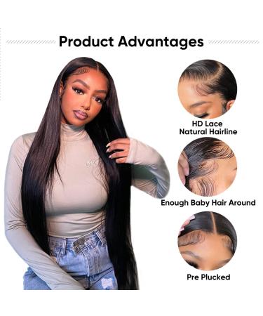 Alimice 22 Inch Straight Human Hair Lace Front Wig - 180% Density 9A Virgin Hair, HD Transparent Lace, Pre-Plucked Natural Hairline - 13x4 Lace Frontal Wig with Baby Hair - Buy Online on GoSupps.com