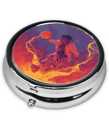 Black Basketball Player Portable Pill Box | 3-Compartment Mini Organizer for Travel | Metal with Plastic Insert - Buy Online on GoSupps.com