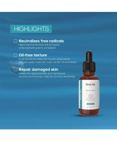 Rinela Skin Brilliant C E Ferulic Serum Advanced Antioxidant Face Treatment with 15% L Ascorbic Acid 1% Alpha Tocopherol 30ml/1.01 fl oz - Buy Online on GoSupps.com