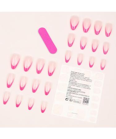 Hot Pink French Tip Press On Nails - Short Almond Glossy Acrylic False Nails | 24 Pcs Reusable Stick On Nails for Women & Girls - Buy Online on GoSupps.com
