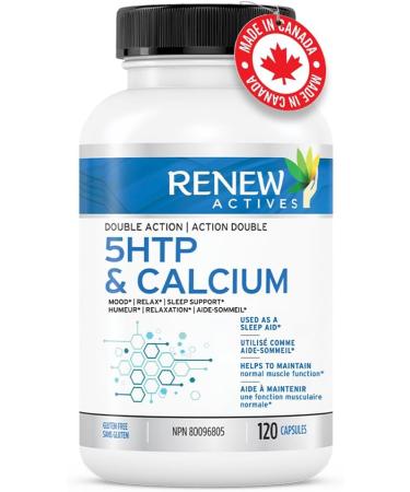 Renew Actives 5-HTP & Calcium Supplement - Sleep Aid - Promote Mood Balance - Source of Electrolyte - Help with Bone & Muscle - 120 Capsules 1 count (Pack of 1) - Buy Online on GoSupps.com