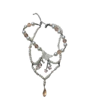 Oralgo's trendy pearl necklace butterfly pendant choker long tasseness collarbone chains Teardrop choker for daily use pearls