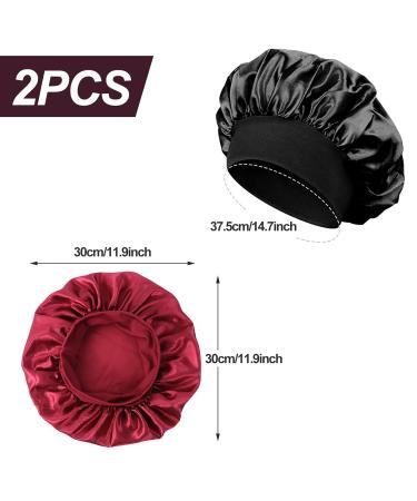 Redamancy Satin Bonnet Set - Reusable Silk Hair Hoods for Women & Girls | Nighttime Sleep Protection (Black & Red) - Buy Online on GoSupps.com
