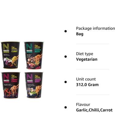 Naked Noodle Pots 4 Flavour Egg Noodle Collection 1x Singapore Curry 1x Chinese Chow Mein 1x Hoisin Duck and 1x Thai Sweet Chilli Ready in Just 4 Minutes - Buy Online on GoSupps.com