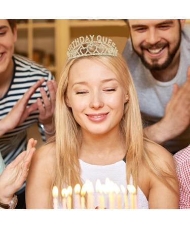 Gold Birthday Tiara Set for Women - Queen Sash, Headband, Rhinestone Crystal Crown | Happy Birthday Accessories - Buy Online on GoSupps.com