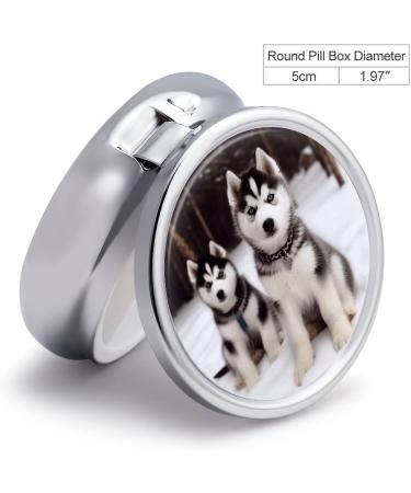 Round Huskies Print Pill Box - 3 Compartment Medicine Organizer | Portable Decorative Metal Pill Case - Buy Online on GoSupps.com