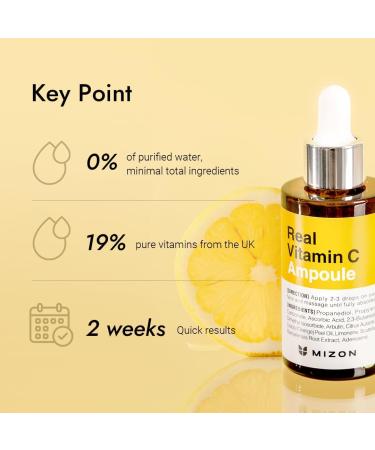  MIZON REAL VITAMIN C AMPOULE (30ml) Korean Skincare - Pure Vitamin C (19%) Brightening Serum - Complexion Correction - Nutrition & Hydration - Natural Ingredients - Buy Online on GoSupps.com