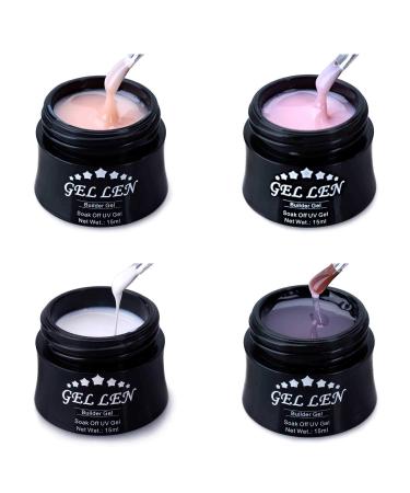 GELLEN Professional Extension Poly Gel Soak Off UV Extension Gel Set Acrylic Nail Kit  DIY Home Gel Manicure (15ml  4 Colors)  Peach Clear Pink Lavender Peach Pink Lavender