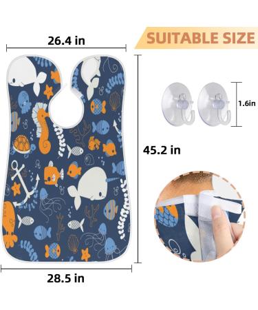 Beard Bib Apron for Men - Waterproof Hair Catcher Cape for Shaving & Trimming | Non-Stick Grooming Cloth - Whale Seahorse Design - Buy Online on GoSupps.com