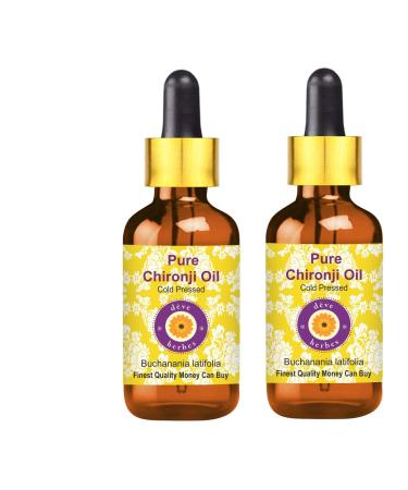 DEve Herbes pure chironji oil (Buchanania Latifolia) with glass dripper natural therapeutic quality cold -pressed (pack of Two) 100ml x 2 (6.76 oz) 100 ml (2 Pack)