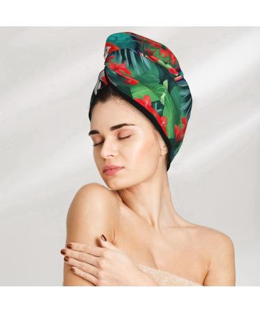 Tropical Flower Parrot Coral Velvet Dry Hair Cap Ideal for Home Travel Pool Parties & Beaches | Shop Now - Buy Online on GoSupps.com
