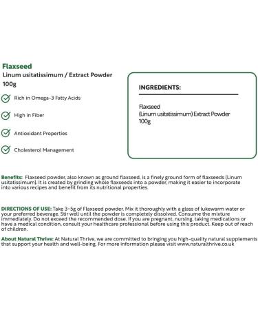  Natural Thrive Flaxseed powder 100g vegan gluten-free non-GMO Ideal for smoothies and baking - Buy Online on GoSupps.com