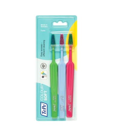 Tep Select Color Soft toothbrush - soft bristles and a narrowly tapped brush head - for a more thorough cleaning 1 x 3 brushes in different colors with colorful bristles 3 - part 3 pieces (1 Pack) Color Soft 1x3 - Buy Online on GoSupps.com