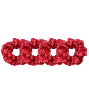 Red sequin hair- elastic: Christmas hair-scrunching 4pcs Christmas hair tie ropes bands ponytail holder for women girls Valentine's Day day