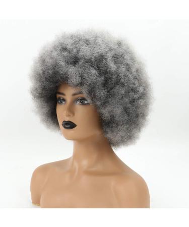 Smoky Gray Short Afro Wig for Black Women - Unisex Large Bouncy Kinky Curly Synthetic Wig - Buy Online on GoSupps.com