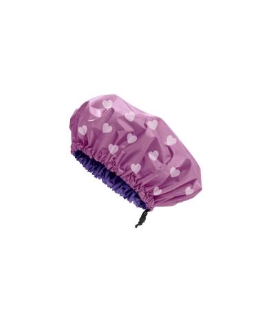Glow by Daye Satin Lined Shower Cap  Adjustable and Waterproof with Satin Interior for Hair Protection  Large  Pink Heart