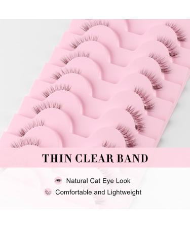 10 Pairs Glowingwin Short Wispy Cat Eye Half Lashes - Natural False Eyelashes with Clear Band - Handmade Reusable Soft Mink Lashes - Corner Lashes 3/4 Length - Fluffy & Transparent Fake Lashes - Style 08 - Buy Online on GoSupps.com