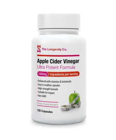 Apple Cider Vinegar Capsules - Can be Used Alongside Weight Loss Fat Burner Slimming or Detox Programs - 1500mg Ingredients Per Serving - Keto Diet Friendly - 120 High Strength ACV Tablets